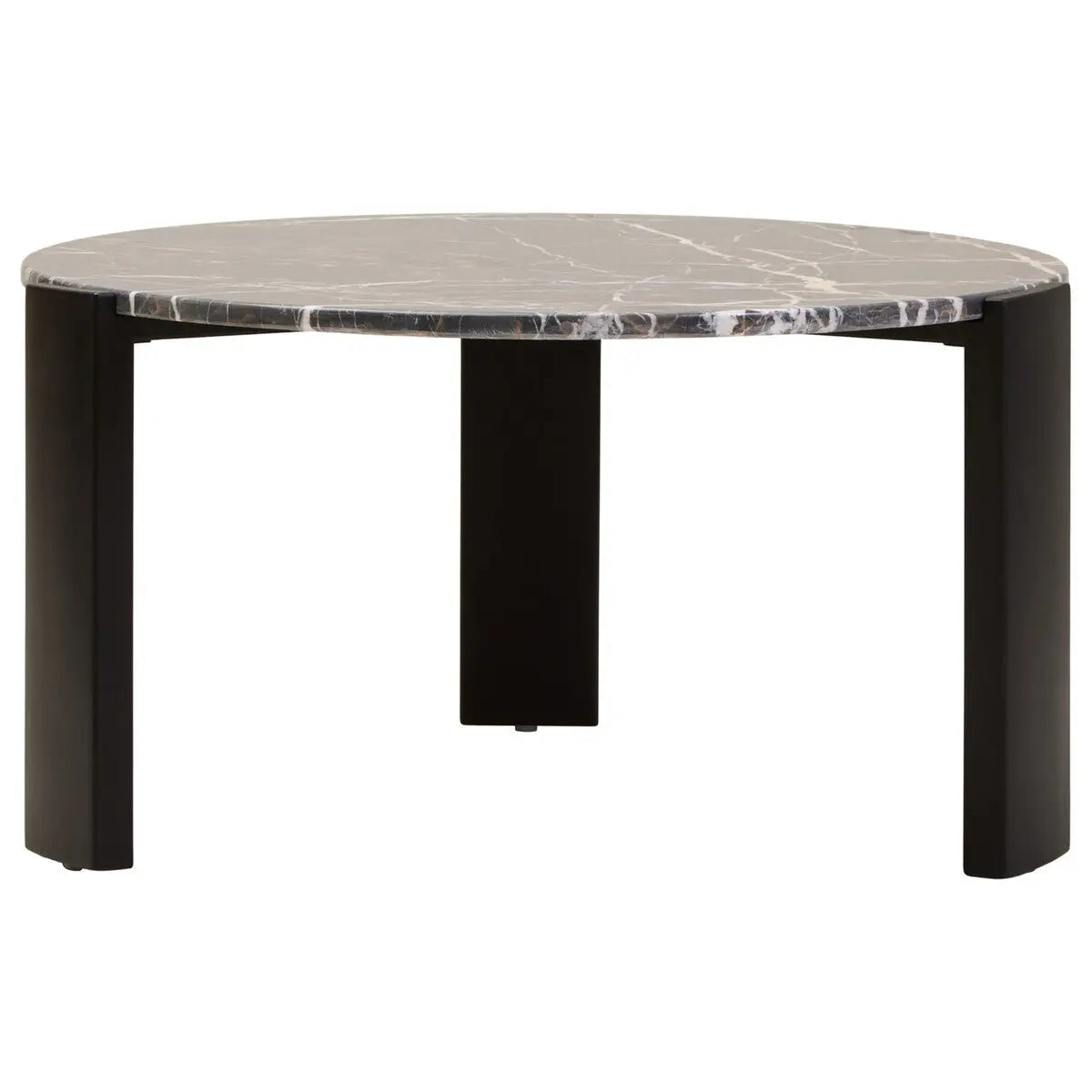 Black Round Marble Top Large Coffee Table with Black Acacia Legs | Palermo