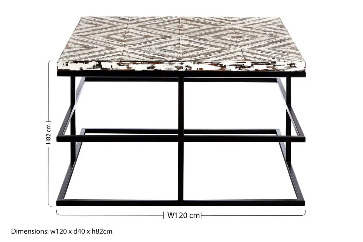Black Rustic Chevron Square Coffee Table , Lombok