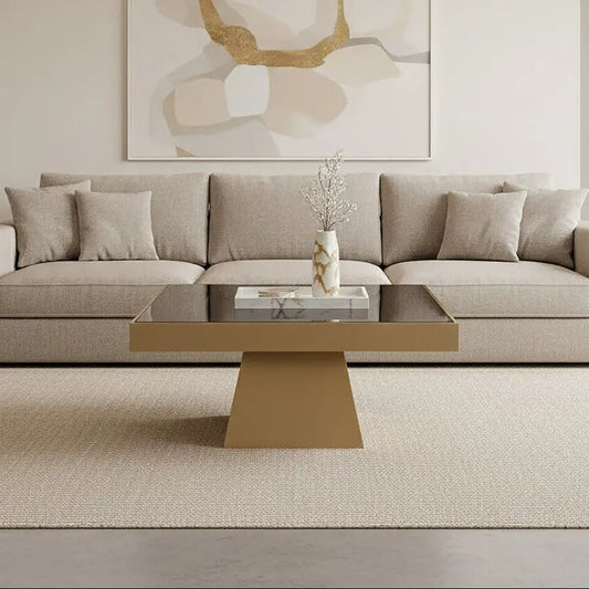 Black Tempered Glass Coffee Table with Gold Square Finish Stainless Steel Base, Carlox