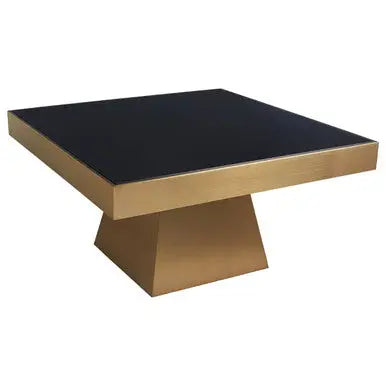 Black Tempered Glass Coffee Table with Gold Square Finish Stainless Steel Base, Carlox