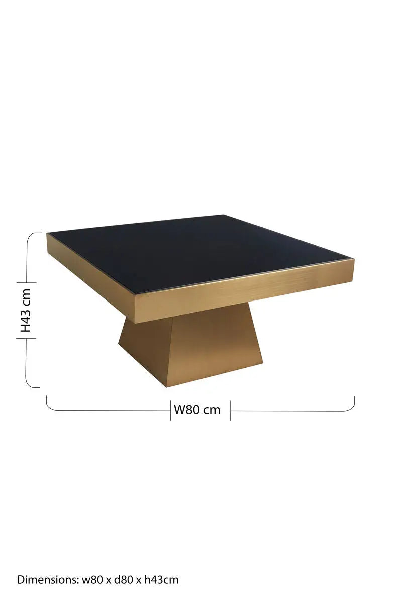 Black Tempered Glass Coffee Table with Gold Square Finish Stainless Steel Base, Carlox