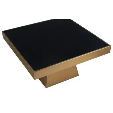 Black Tempered Glass Coffee Table with Gold Square Finish Stainless Steel Base, Carlox