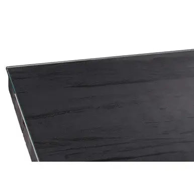 Black Wood and Clear Glass Top Coffee Table with Silver U-Shaped Metal Legs, Kerala