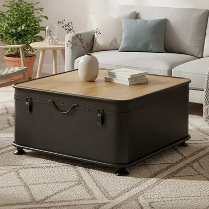 Black Wood and Iron Coffee Table with Hinged Top, New Foundry