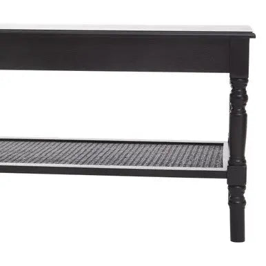 Black Wooden Coffee Table with Cane Webbed Lower Shelf and Carved Spindle Legs | Heritage