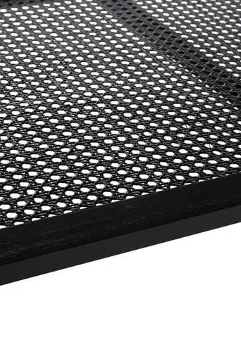 Black Wooden Coffee Table with Cane Webbed Lower Shelf and Carved Spindle Legs, Heritage