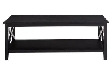 Black Wooden Coffee Table with Lower Shelf and X Frame Side Panels, Heritage