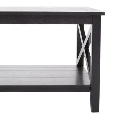 Black Wooden Coffee Table with Lower Shelf and X Frame Side Panels, Heritage