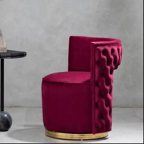 Bola Red Wine Velvet Swivel Chair with Gold Finish Base