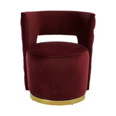 Bola Red Wine Velvet Swivel Chair with Gold Finish Base