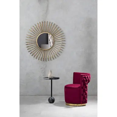 Bola Red Wine Velvet Swivel Chair with Gold Finish Base