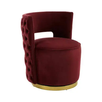 Bola Red Wine Velvet Swivel Chair with Gold Finish Base