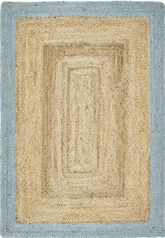 Bordered Duck Egg Blue Jute Rug