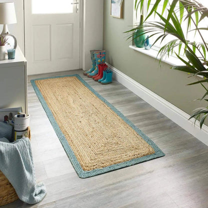 Bordered Duck Egg Blue Jute Rug