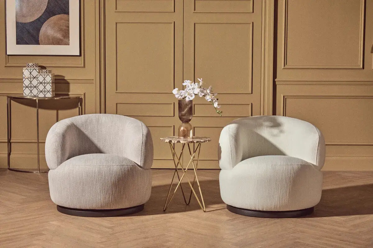 Bordo Textured Cream Curved Swivel Chair