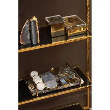 Bowerbird Agata Grey And Gold Bookends