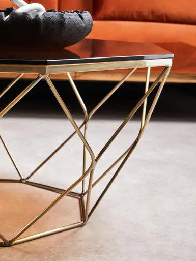 Brown Brushed Bronze Diamond Base Coffee Table with Amber Glass Top, Allure