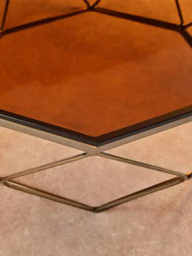 Brown Brushed Bronze Diamond Base Coffee Table with Amber Glass Top, Allure