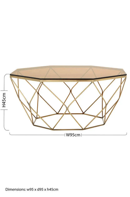 Brown Brushed Bronze Diamond Base Coffee Table with Amber Glass Top, Allure