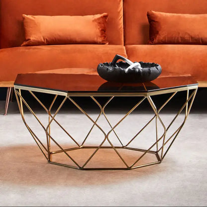 Brown Brushed Bronze Diamond Base Coffee Table with Amber Glass Top, Allure