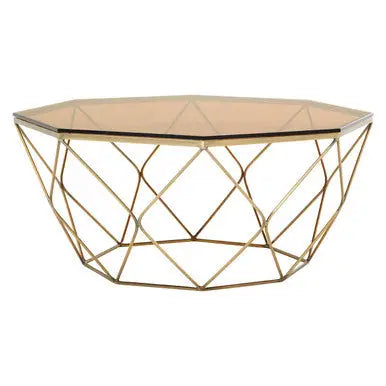 Brown Brushed Bronze Diamond Base Coffee Table with Amber Glass Top, Allure