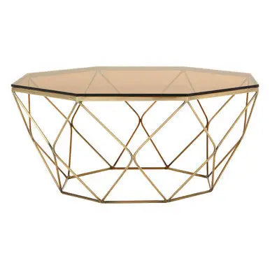 Brown Brushed Bronze Diamond Base Coffee Table with Amber Glass Top, Allure