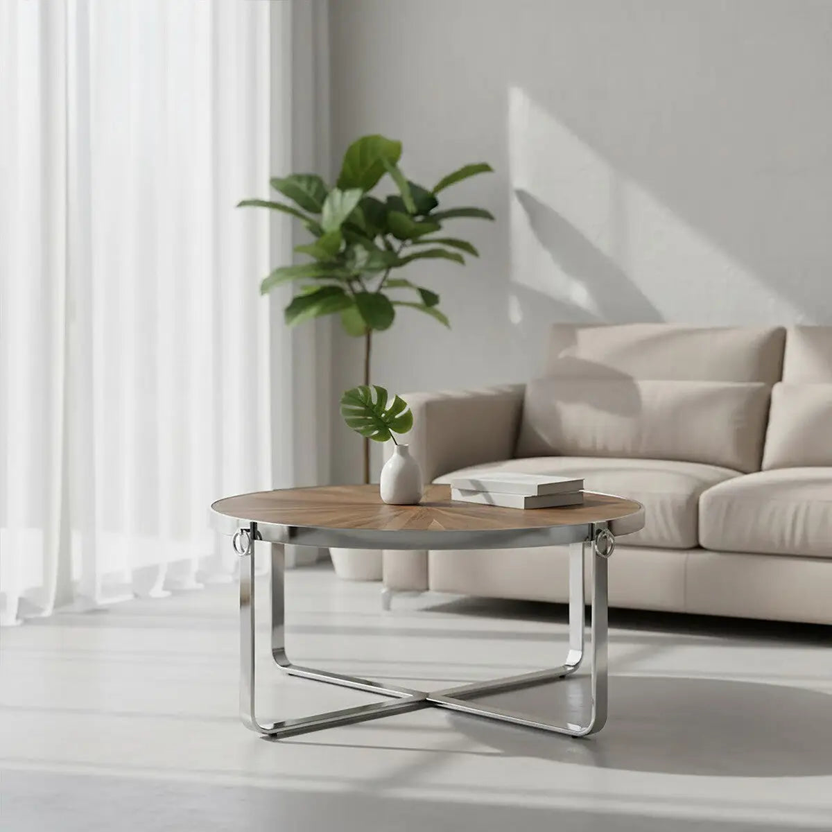 Brown Coffee Table with Elm Wood Top, Mitra