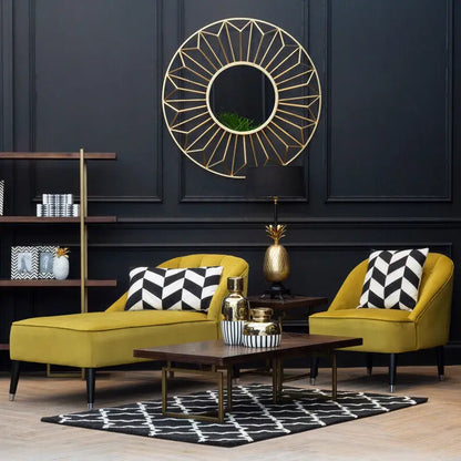 Brown Herringbone Wood Effect Coffee Table in Rich Acacia Tones with Brass Legs, Brando