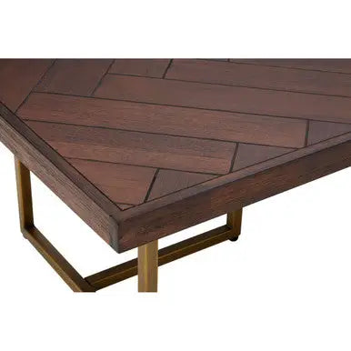 Brown Herringbone Wood Effect Coffee Table in Rich Acacia Tones with Brass Legs, Brando
