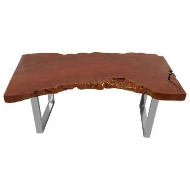 Brown Longan Wood Coffee Table with Silver Steel Frame, Surak