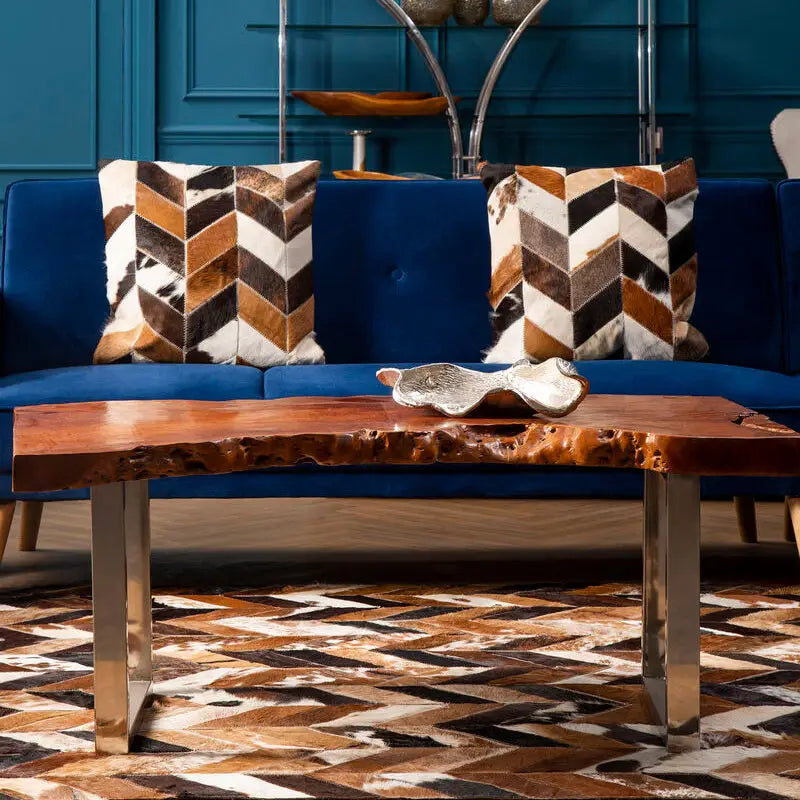 Brown Longan Wood Coffee Table with Silver Steel Frame, Surak