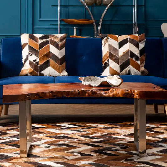 Brown Longan Wood Coffee Table with Silver Steel Frame, Surak