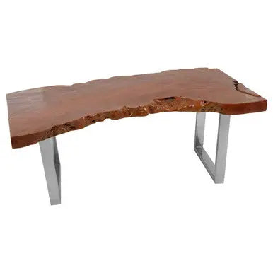 Brown Longan Wood Coffee Table with Silver Steel Frame, Surak