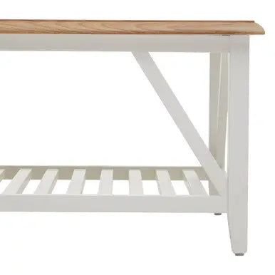 Brown Natural Oak and Birch Wood Rectangular Coffee Table with White Frame, Parkside
