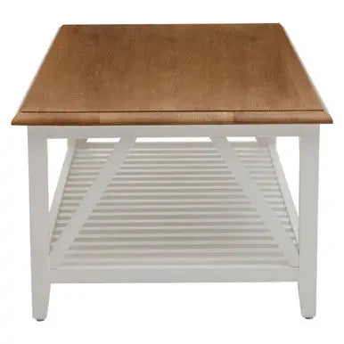 Brown Natural Oak and Birch Wood Rectangular Coffee Table with White Frame, Parkside