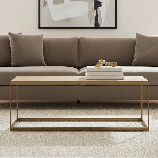 Brown Oak Veneer Top and Brushed Brass Frame Coffee Table, Grenoble