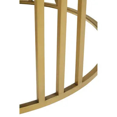Brushed Gold Finish Steel Side Table with Roman Numeral Frame and Black Tempered Glass Top, Alana