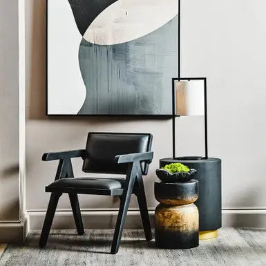 Buffalo Black Leather Chair With Wood Frame