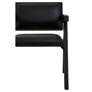 Buffalo Black Leather Chair With Wood Frame