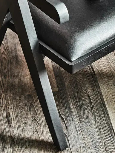 Buffalo Black Leather Chair With Wood Frame