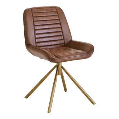 Buffalo Brown Genuine Leather Chair with Gold Finish Legs