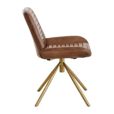 Buffalo Brown Genuine Leather Chair with Gold Finish Legs