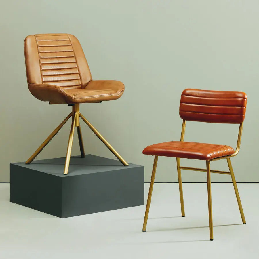 Buffalo Brown Genuine Leather Chair with Gold Finish Legs
