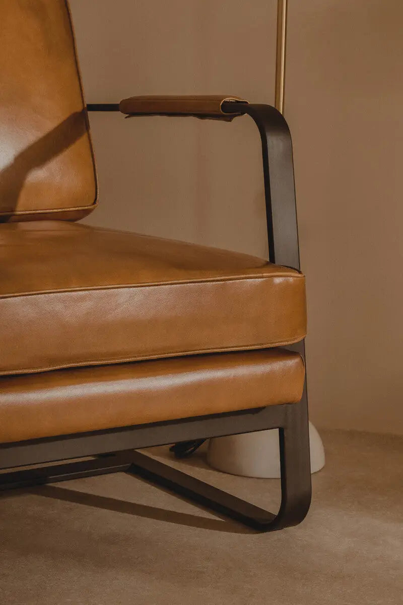 Buffalo Brown Leather Armchair With Black Iron Frame