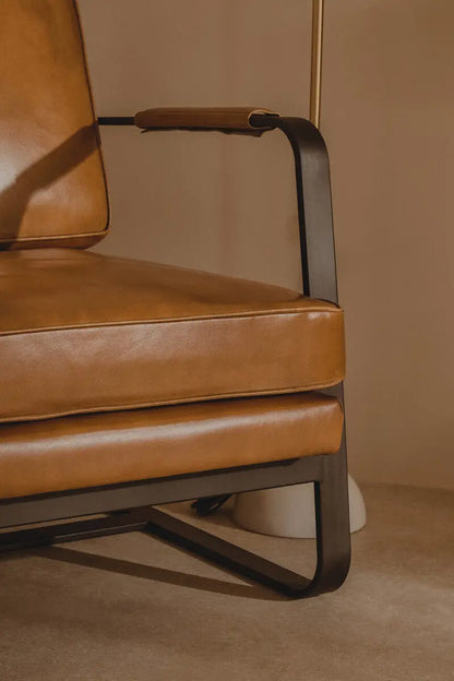 Buffalo Brown Leather Armchair With Black Iron Frame