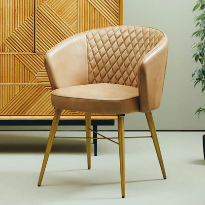 Buffalo Grey Leather Quilted Chair with Gold Finish Legs