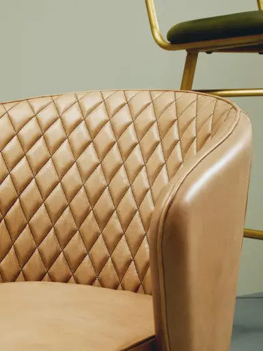 Buffalo Grey Leather Quilted Chair with Gold Finish Legs