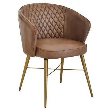 Buffalo Grey Leather Quilted Chair with Gold Finish Legs