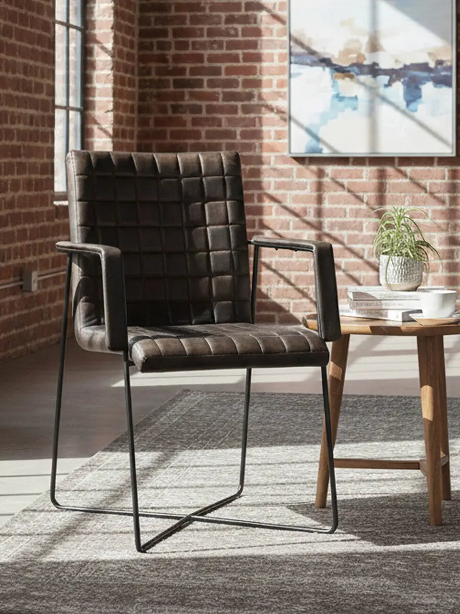 Buffalo Iron And Grey Leather Weave Chair