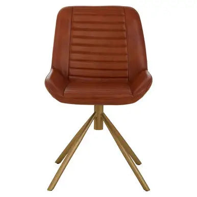 Buffalo Tan Genuine Leather Chair with Gold Finish Legs